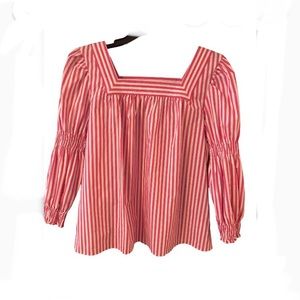 NWT Pioneer Woman dressy summer shirt, pink and white stripes, smocked sleeve XL